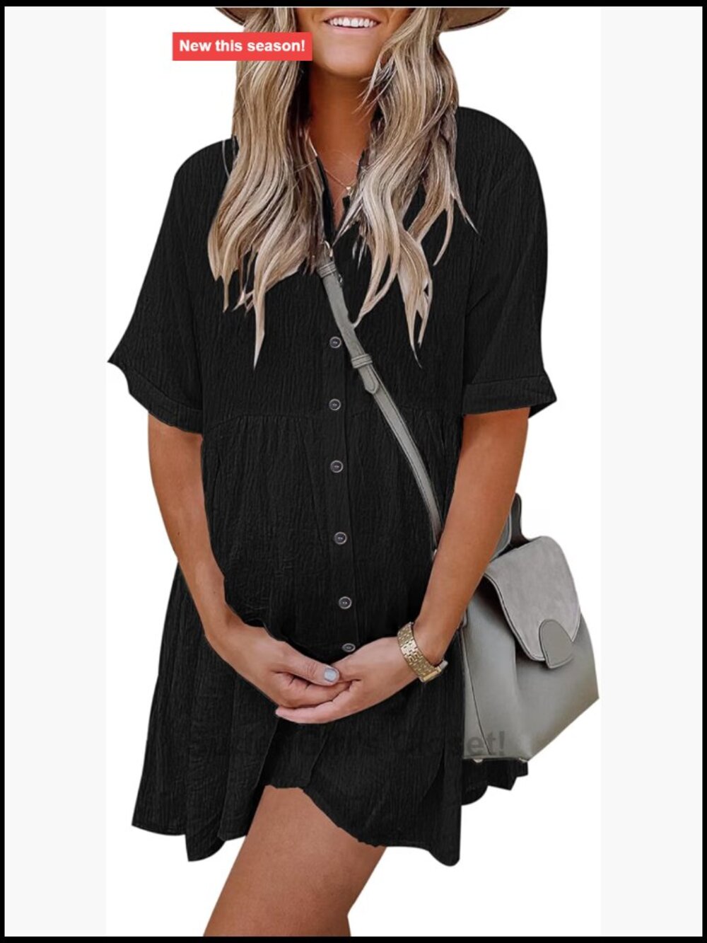 Babydoll Dress with Buttons - Short Sleeve - Women's Casual Cotton - A-Line Midi